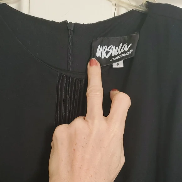 Ursula of Switzerland Elegant Black Sleeveless Dress with Plisse Patel in Front